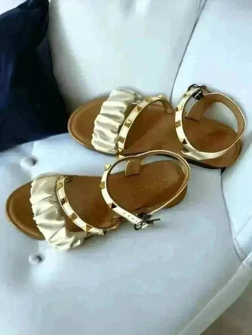 White Studded Casual Dress Comfort Wedges - cunei
